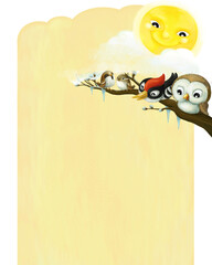 cartoon scene with animals happy birds illustration