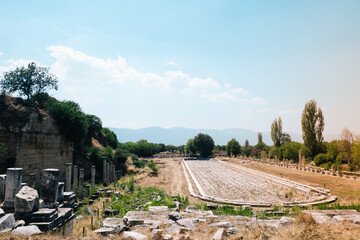 Pool of the ancient city of Aphrodisias. Ancient pool structure thousands of years old. The ancient...