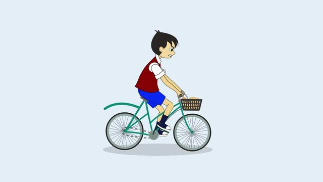 bicycle riding character animation. 2d cartoon animated with paddle bike