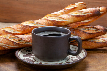 Breakfast with coffee and bread