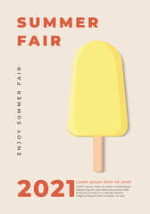 summer minimalist poster design with ice cream illustration. good for poster, invitation, flyer, banner, ads, magazine, cover,  promotion,ETC