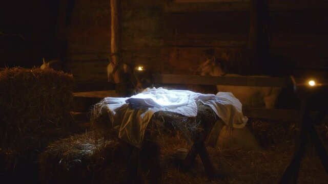 Manger for son of God in stable nativity