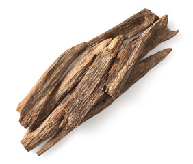 Agarwood sticks isolated on white background, top view