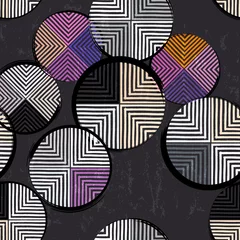 Poster naadloos geometrisch achtergrondpatroon, met cirkels, strepen, verfstreken en spatten © Kirsten Hinte