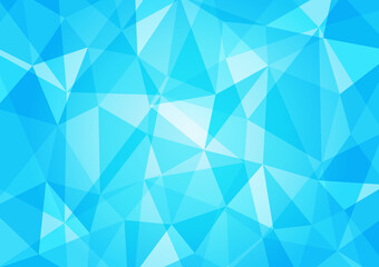 Fototapeta na wymiar 水色のポリゴン背景イラスト　幾何学模様　クリスタル　宝石　Polygonal background light blue
