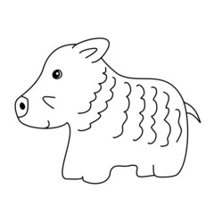 A wild boar drawn with a black line on a white background in the style of a doodle.
