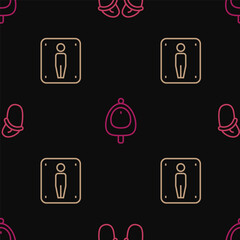 Set line Flip flops, Male toilet and Toilet urinal or pissoir on seamless pattern. Vector