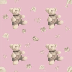 pattern for girls with a toy, a hat, a bow, socks.