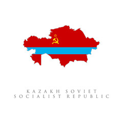 Kazakh soviet socialist republic flag map. isolated on white background