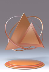 Minimal 3D background for product presentation. Orange round podium on gray color background. 3d render illustration.