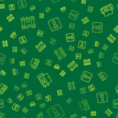 Set line Broken rails on a railway, Toilet in the train car and Repair of on seamless pattern. Vector