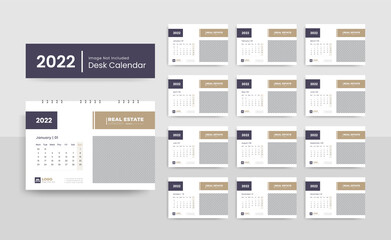 Clean and creative 2022 desk calendar design template for new year | 2022 New year planner or wall calendar  template