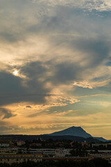 the Sainte Victoire mountain, in the light of a cloudy summer morning