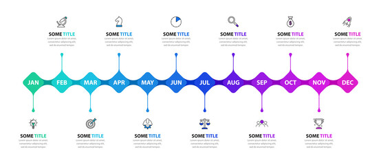Infographic design template. Timeline concept with 12 steps