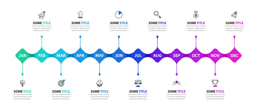 Infographic design template. Timeline concept with 12 steps
