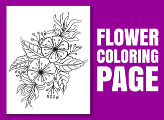 Flower coloring page. flower coloring book. Floral book page for adults and children. coloring page doodle. flower pencil sketch. adult coloring pages flowers.