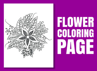 Flower coloring page. flower coloring book. Floral book page for adults and children. coloring page doodle. flower pencil sketch. adult coloring pages flowers.