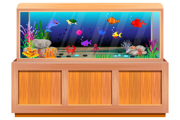 goldfish in the glass tank vector design