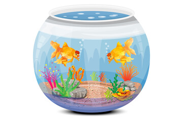 isolated goldfish in jar on white background vector design