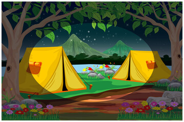 tents in forest vector design