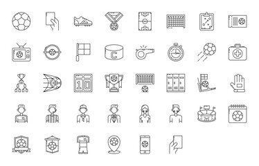 Football soccer thin line icons set