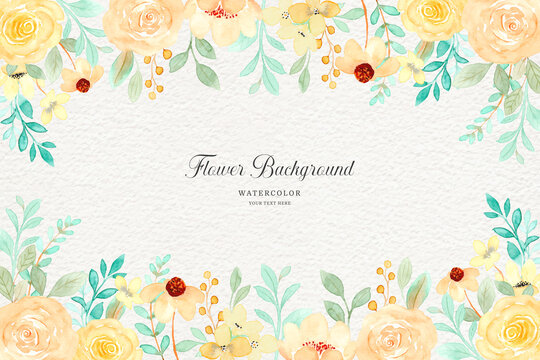 Yellow floral background with watercolor