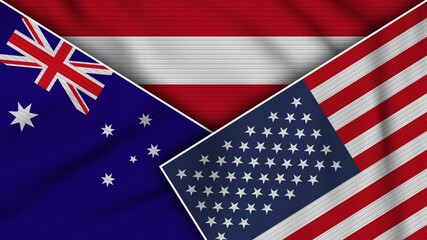 Austria United States of America Australia Flags Together Fabric Texture Effect Illustration