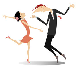 Dancing young couple illustration. 
Romantic dancing man and woman isolated on white

