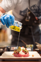 Italian Food being prepared in gourmet restaurant