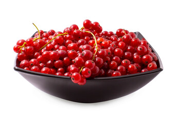 Red currant in a glass plate isolated on a white background.Use for web design, posters and labels.