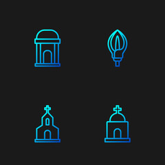 Obraz premium Set line Old crypt, Church building, and Lily flower. Gradient color icons. Vector