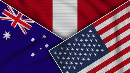 Peru United States of America Australia Flags Together Fabric Texture Effect Illustration