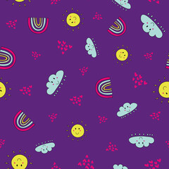 vector purple happy day seamless pattern background 2