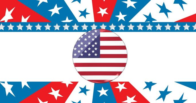Animation of american flag over stars and stripes background