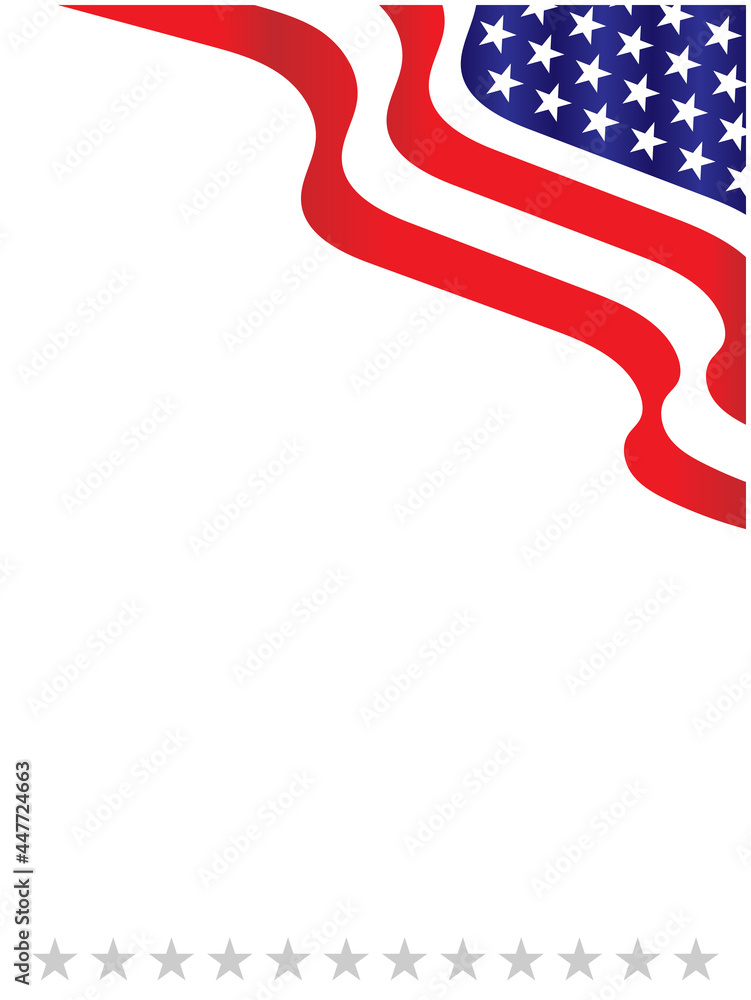 Wall mural usa flag symbols wavy corner border frame with empty space for text.