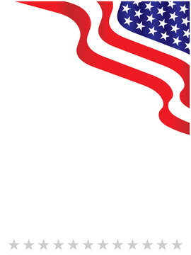 USA flag symbols wavy corner border frame with empty space for text.
