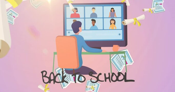Animation of back to school text on pink background
