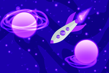 Fototapeta na wymiar Purple space galaxy abstract background stars planet rocket violet eps vector editable