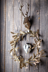 Christmas Wreath Hanging On The Door.