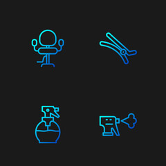 Set line Hairdresser pistol spray bottle, , Barbershop chair and clip. Gradient color icons. Vector