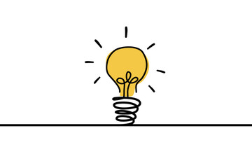 Light bulb of a yellow with doodle line,  business ideas concept. Vector illustrations. 