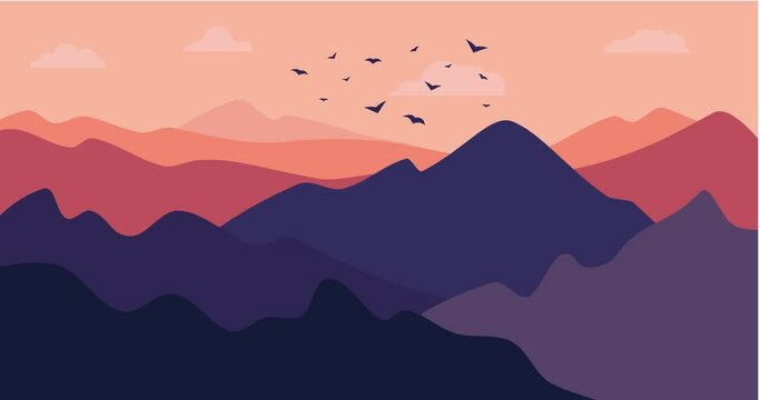 mountain hill panorama sky color bird landscape background animation