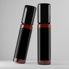 Obraz premium amber roller ball bottle with black cap and blank label for mockup 