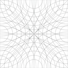 Seamless abstract pattern of black lines on white. Artistic arcs and waves are crossed. Prints for fabrics, decorative pillows, interior design. Coloring. Vector.