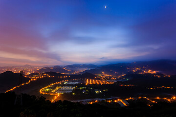 Fototapeta premium Sun rise high angle view of the Zhitan Purification Plant