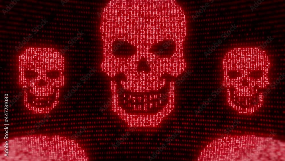 Aufkleber 4k skull technology glitch computer virus or internet hacking 4k loop background. hacking, data thef