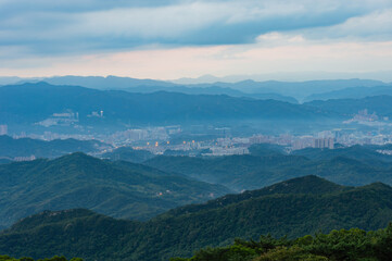 Fototapeta premium Morning sunny high angle view of the mountains around Wuzhi Shan
