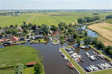 Aerial from the harbor in Goingarijp at the Sneekermeer in Friesland the Netherlands