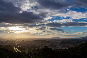 Fototapeta premium Sunset high angle view of the cityscape form Wenshan District