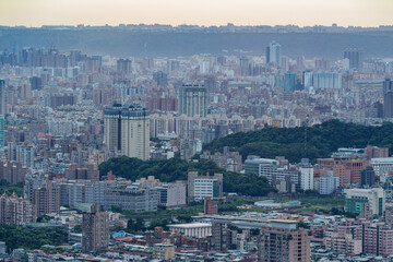 Fototapeta na wymiar Sunset high angle view of the cityscape form Wenshan District